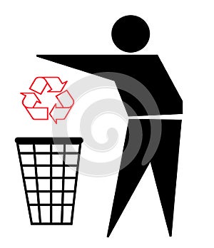 Recycle logo and trash
