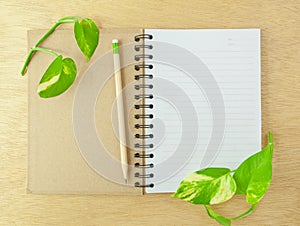 Recycle notebook and wooden pencil