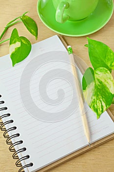Recycle notebook and wooden pencil