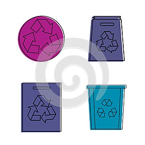 Recycle object icon set, color outline style