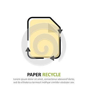 Recycle paper icon in a flat design. Vector illustration