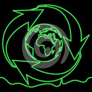 Recycle planet Earth icon neon glow vector concept