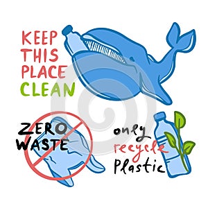 ONLY RECYCLE PLASTIC Eco Problem Vector Illustration Set