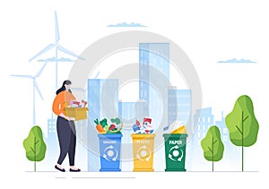 Recycle Process with Trash Organic, Paper or Plastic to Protect the Ecology Environment Suitable For Banner, Background, And Web