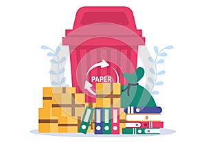 Recycle Process with Trash Paper to Protect the Ecology Environment Suitable For Banner, Background, And Web in Flat Illustration