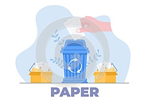 Recycle Process with Trash Paper to Protect the Ecology Environment Suitable For Banner, Background, And Web in Flat Illustration