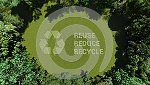 Recycle, reduce, reuse logo made of leaves and trees around them