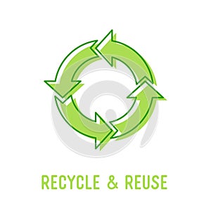 Recycle and Reuse Concept. Recycling Symbol of Circle with Green Circulate Rotating Arrows. Garbage Transformation