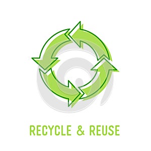 Recycle and Reuse Concept. Recycling Symbol of Circle with Green Circulate Rotating Arrows. Garbage Transformation photo