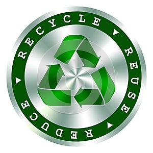 Recycle, reuse, reduce green hologram icon,arrows symbol, . Save the planet, environmental protection recycle sign photo