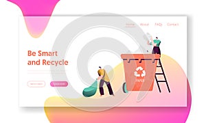 Recycle Separate Paper Trash Bin Landing Page. Man Throw Away Garbage to Container for Sorting to Reduce Pollution