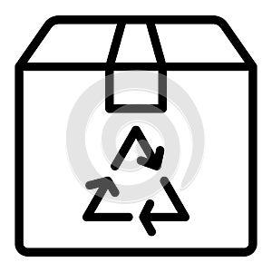 Recycle sign on a box line icon. Eco package vector illustration isolated on white. Carton box with recycle sign outline