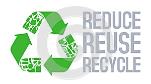 Recycle sign with Reduce reuse recycle slogan vector.