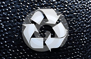 Recycle sign. White recycling symbol on black background. Environment and pollution, carbon footprint, ecologically