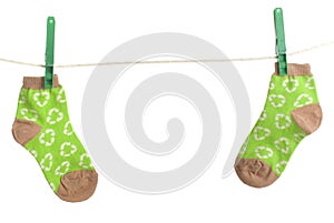 Recycle socks hang on line