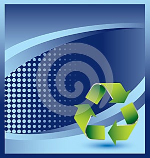 Recycle symbol on blue halftone advertisement