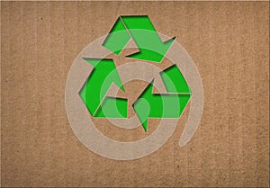 Recycle symbol on cardboard texture