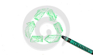 Recycle symbol drawn with a crayon