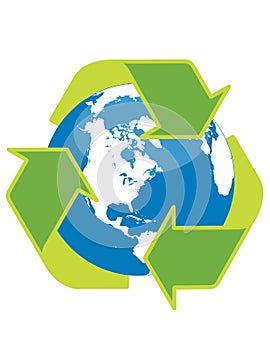 Recycle symbol and globe