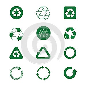 Recycle Symbol Green Arrows Logo Set Web Icon Collection