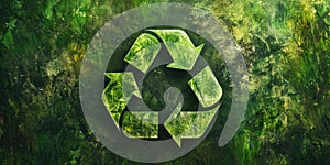 Recycle symbol in green grunge background