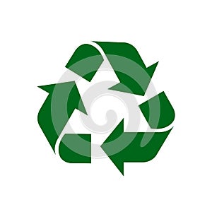 Recycle symbol green isolated on white background, green ecology icon sign, green arrow shape for recycle icon garbage waste