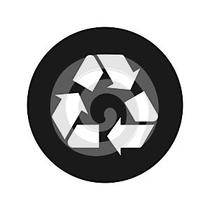 Recycle symbol icon flat black round button vector illustration