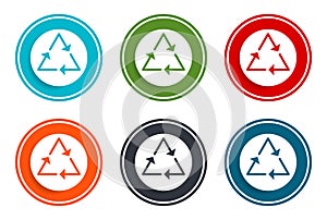 Recycle symbol icon flat vector illustration design round buttons collection 6 concept colorful frame simple circle set