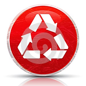 Recycle symbol icon metallic grunge abstract red round button illustration