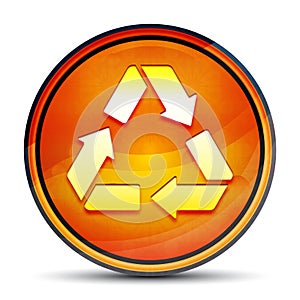 Recycle symbol icon shiny bright orange round button illustration