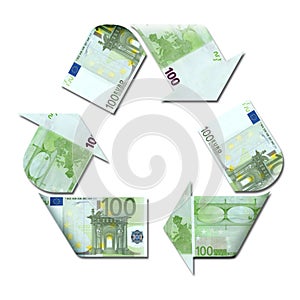 Recycle symbol made with euro