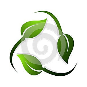 Recycle symbol made of green rotating leaves. Recycle leaf vector design