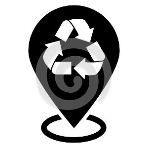 Recycle symbol on map pin. Location pointer isolated on a white background. concept illustration