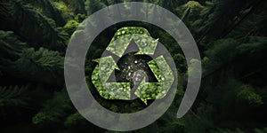 Recycle Symbol Sustainability Concept. Environmental Protection With Recycling Sign, Forest Background. Generative AI