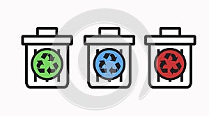 Recycle thrash icon. Vector editable isolated black and white