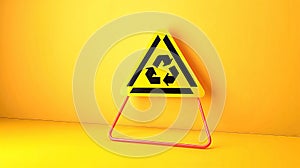 Recycle triangle sign on yellow background