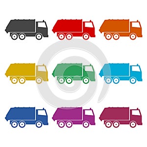 Recycle truck icon, Garbage Truck, color icons set
