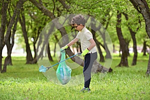 Recycle waste litter rubbish garbage trash junk clean training. Nature cleaning, volunteer ecology green concept. Young men and