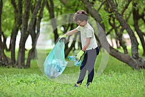 Recycle waste litter rubbish garbage trash junk clean training. Nature cleaning, volunteer ecology green concept. Young men and