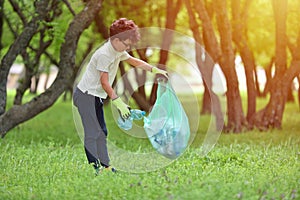 Recycle waste litter rubbish garbage trash junk clean training. Nature cleaning, volunteer ecology green concept. Young men and