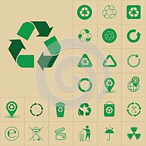 Recycle Waste Symbol Green Arrows Logo Set Web Icon Collection