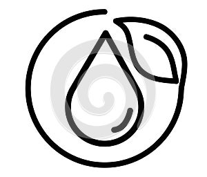Recycle water icon. Water drop with 2 sync arrows. Single black round liquid recycle icon. Planet bio protection circle