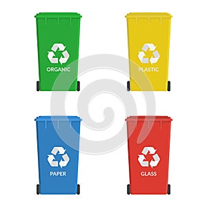 Recycle wheelie bin set icon. Garbage or trash cans. Ecology concept