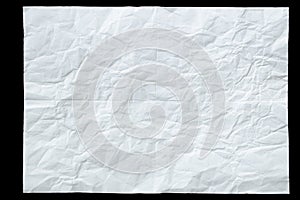 Recycle white paper crumpled texture on black background isolated. The crease of white paper textures for design photo