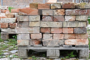 recycled bricks stacked on palette