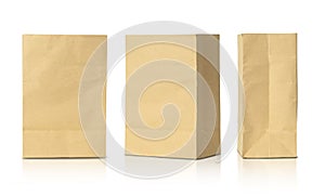 Recycled brown paper bags isolated on white background