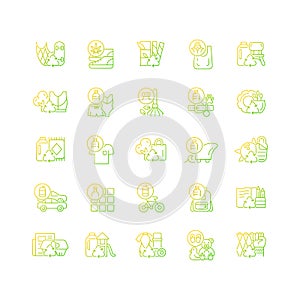 Recycled materials gradient linear vector icons set