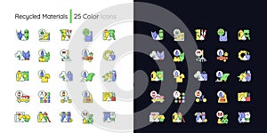 Recycled materials light and dark theme RGB color icons set