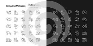 Recycled materials linear icons set for dark and light mode
