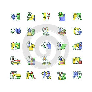 Recycled materials RGB color icons set